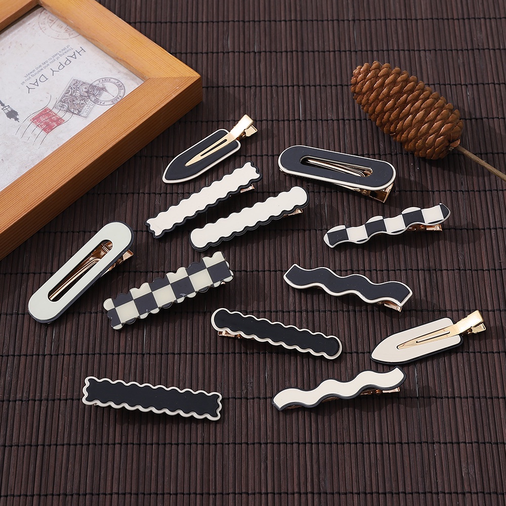 Bộ 12 Kẹp Tóc Nhỏ Họa Tiết Gợn Sóng Màu Trắng/Đen Thời Trang Cho Nữ