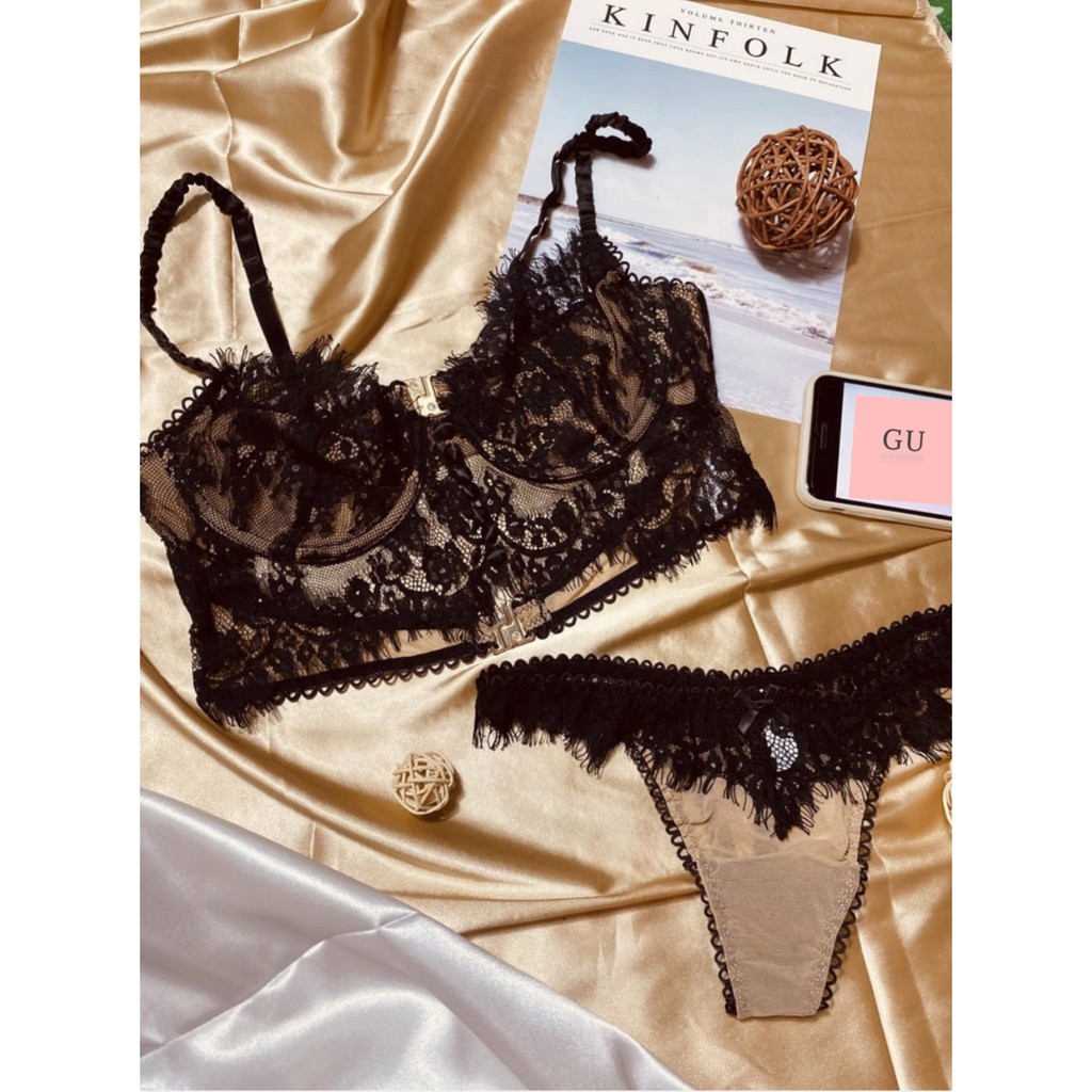 Bộ Bralette Xuyên Thấu Có Gọng Không Độn Mix Cúc Giữa Ren Mềm Sexy Phối Quần Lọt Khe Gu Bra - B08 | BigBuy360 - bigbuy360.vn