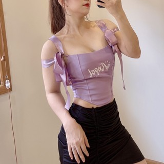 Áo croptop tím cột nơ (hình thật của shop)