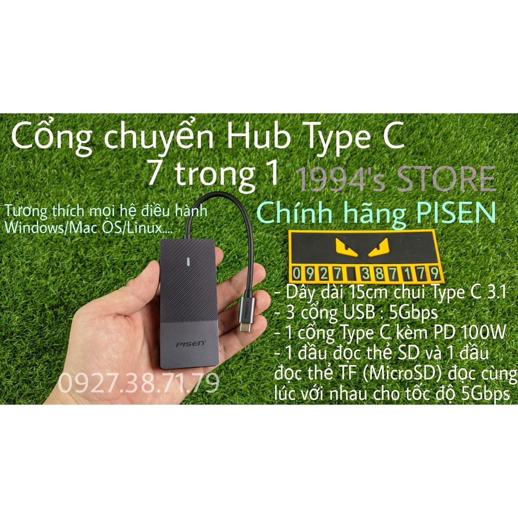 (CÓ SẴN) Hub Type C 3.1 chuyển 7 trong 1 dùng cho laptop có Power Delivery (PD) sạc 100W cho laptop, Macbook