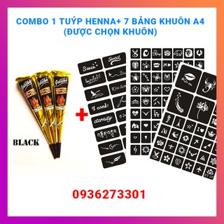 SALE Combo 7 bảng khuôn henna và 1 tuýp mực HENNa ĐEN