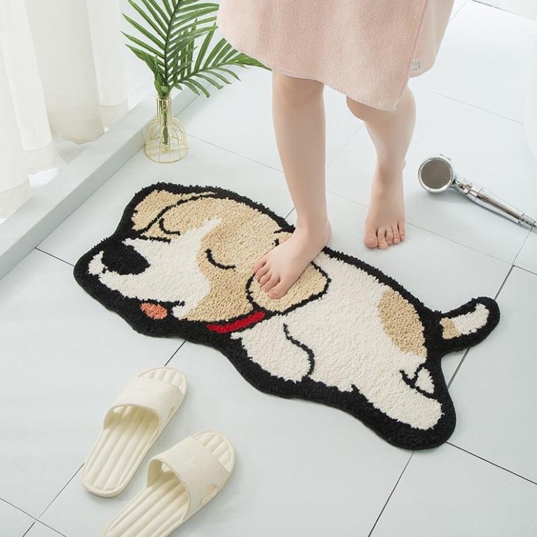 Thảm lau chân 3D hình thú, Thảm chùi chân lông cừu siêu xinh thấm hút nước tốt, mặt sau chống trơn trượt