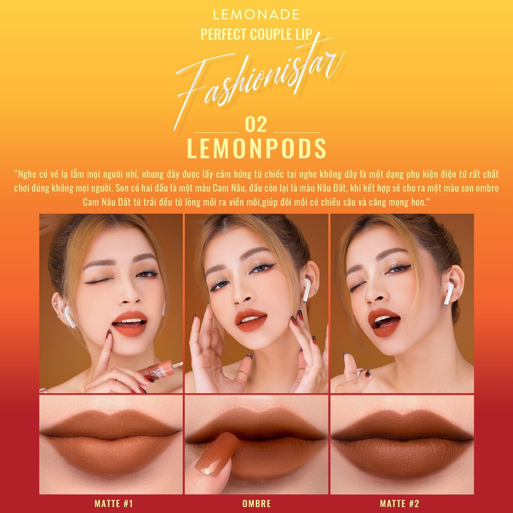 Son kem 2 đầu Lemonade Perfect Couple Lip, màu Lemonpods - september249.vn