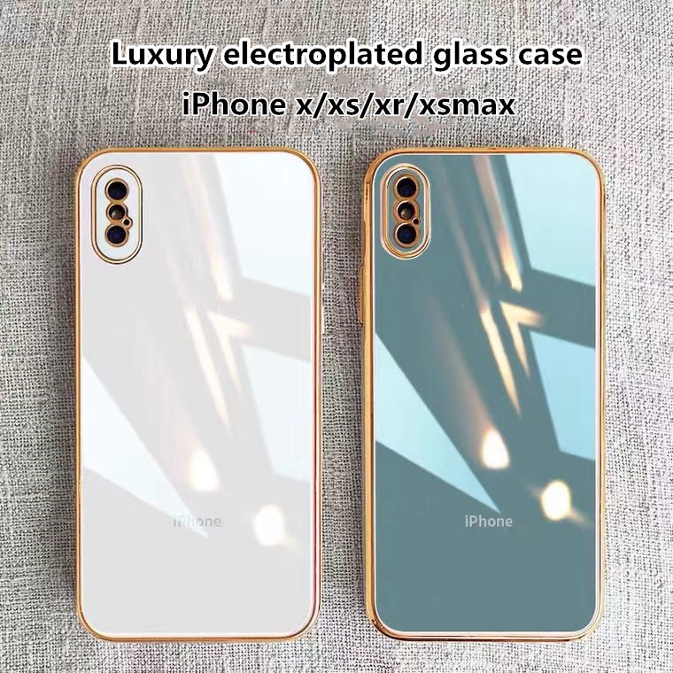 Ốp Điện Thoại Kính Cường Lực Cứng Viền Silicon Dẻo Tráng Gương Sang Trọng Chống Sốc Cho iPhone x xs max xr