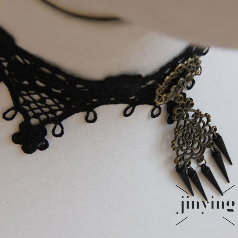 GETNOIVAS Vòng cổ choker phối ren hoa phong cách Punk cho phái nữ