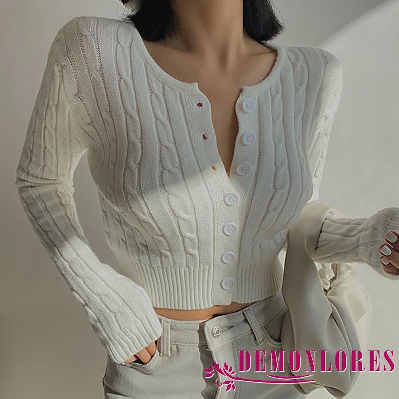 Áo cardigan dệt kim tay dài cổ tròn màu sắc đơn giản dành cho nữ