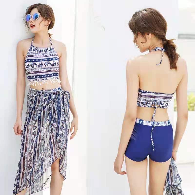 Set 3 món áo bra, quần đùi kèm khăn choàng đi biển mẫu mới 2021