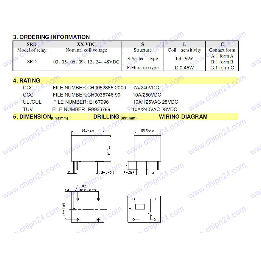 [2 CON] RELAY 5 CHÂN 24V-10A SRD-24VDC-SL-C (5P24V10A)