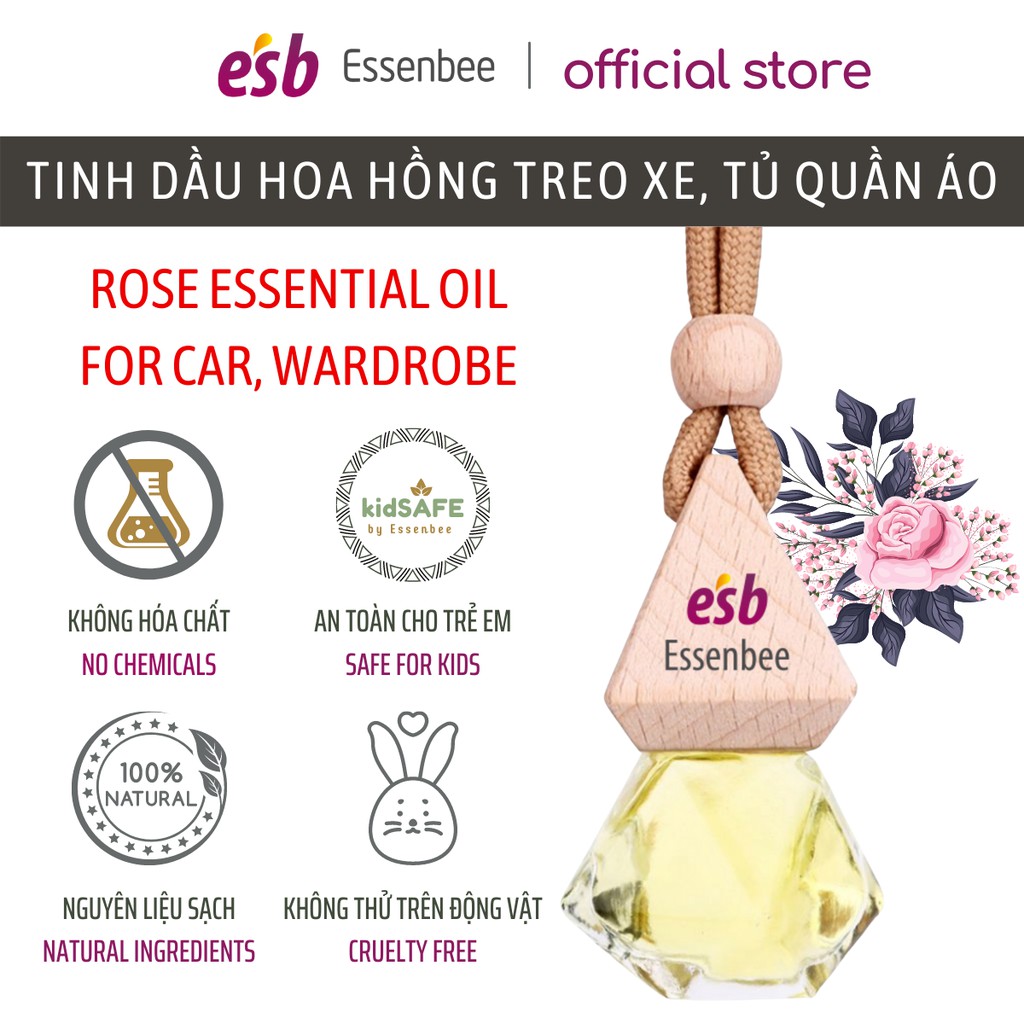 Tinh dầu Hoa Hồng Essenbee treo xe, treo tủ quần áo