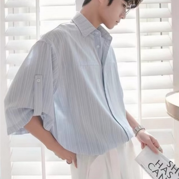 Áo Sơ Mi Tay Nam Ngắn Dáng Rộng Kẻ Sọc Thời Trang Hàn Quốc Trẻ Trung Cho fashion áo sơ mi unisex áo sơ mi nam form rộng
