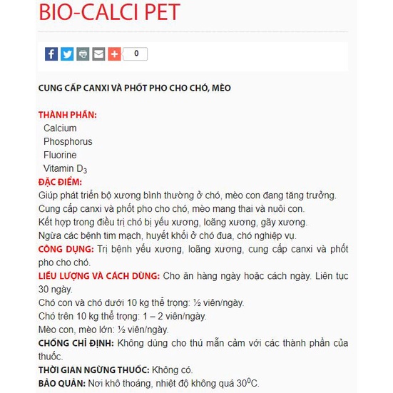 Viên bổ sung canxi, Phốt pho cho chó mèo BIO-CALCI PET