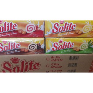 Bánh Bông Lan Cuộn Solite vị bơ sữa, lá dứa và dâu khay 20 bánh×20gam
