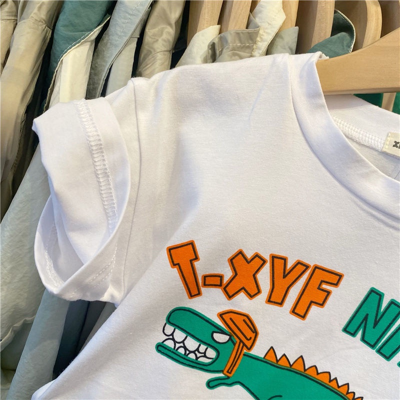 Bộ Áo Thun Ngắn Tay In Hoạt Hình Khủng Long + Quần Short Kiểu Hàn Quốc Thời Trang Mùa Hè Cho Bé Trai