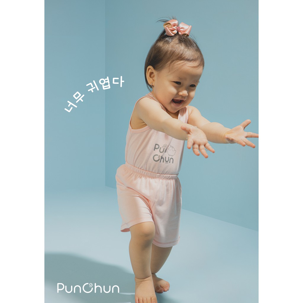 Bộ quần áo ba lỗ bé gái Punchun hồng phấn