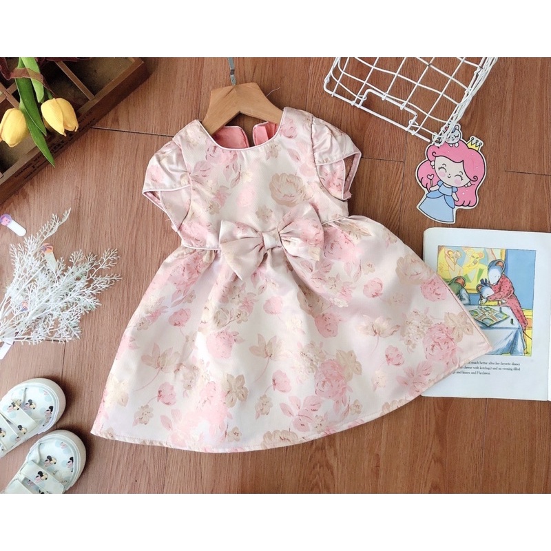 V52 - Váy gấm hoa hồng gold