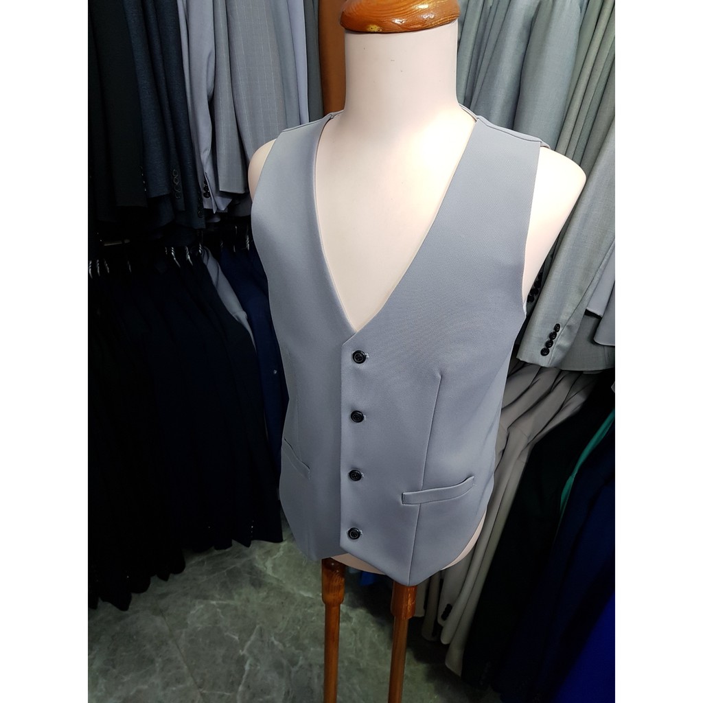 Áo gile nam form ôm body màu xám ghi trẻ trung + nơ đen