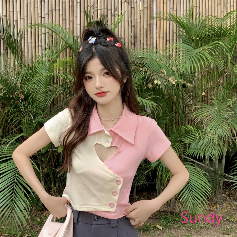 Plus Áo Sơ Mi Tay Ngắn Họa Tiết Khối Màu Ngọt Ngào Thời Trang Mùa Hè Cho Nữ