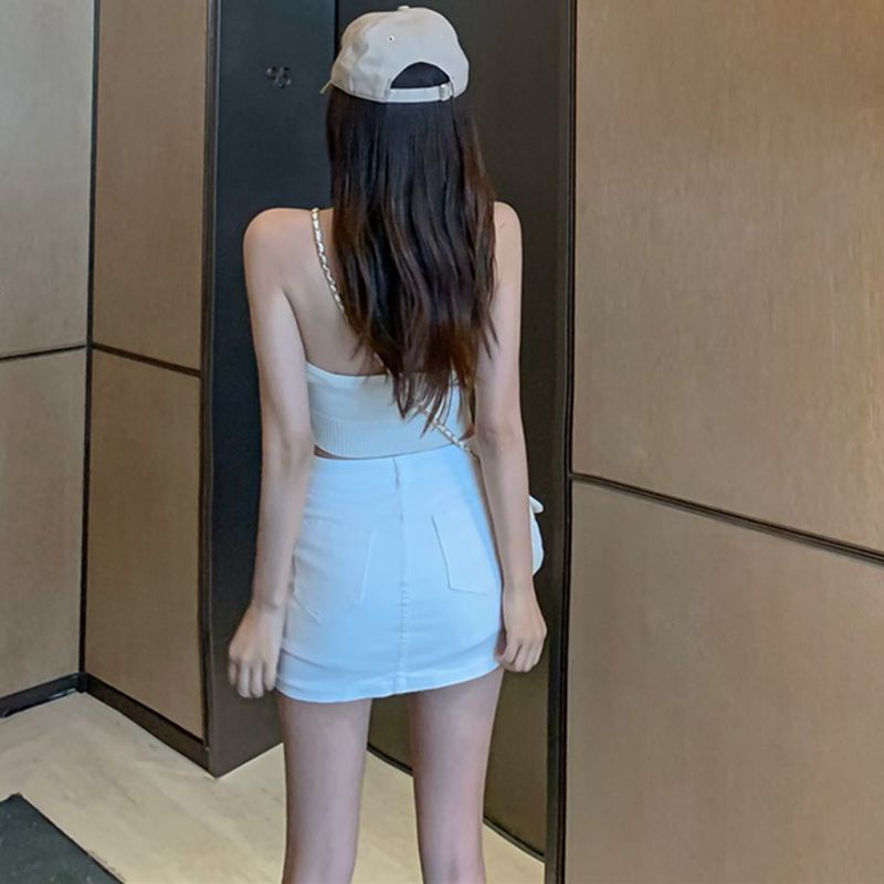 Jiashucheng Hot Chân Váy Denim Ngắn Dáng Chữ a Lưng Cao Ôm Eo Thời Trang Mùa Hè Hàng Mới Dành Cho Bạn Nữ