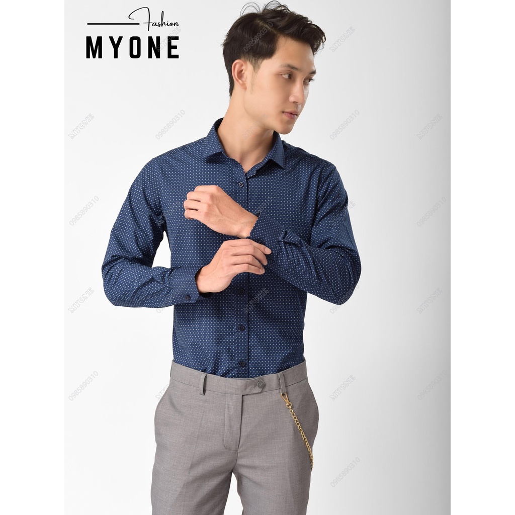 Áo sơ mi nam họa tiết chấm bi, form slimfit, 3 màu, chất liệu cotton, MyOne