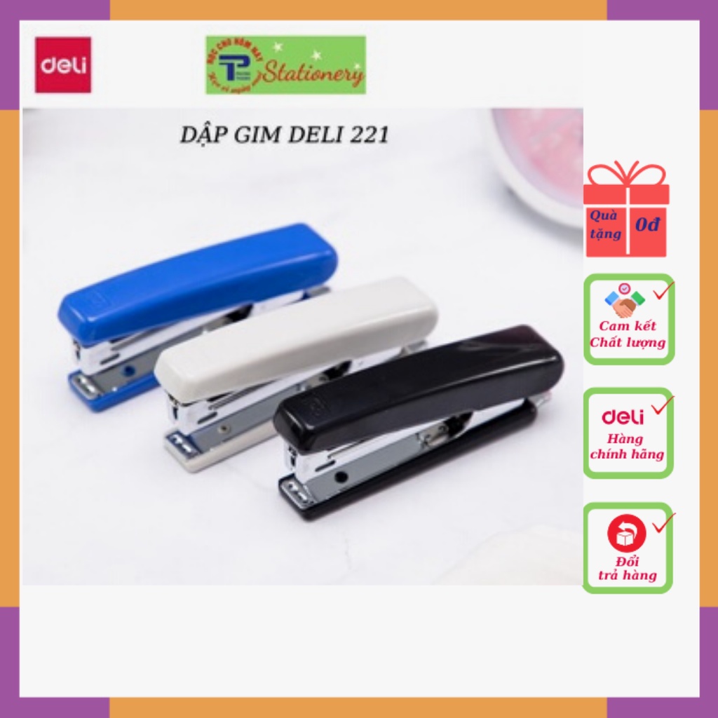 Dập ghim #10 Deli 15 trang, Đen, xanh, xám - 1 cái E0221