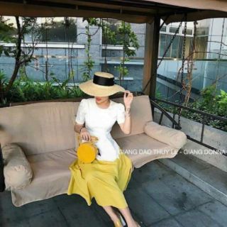 Đầm xòe form dài phối màu nhúng eo