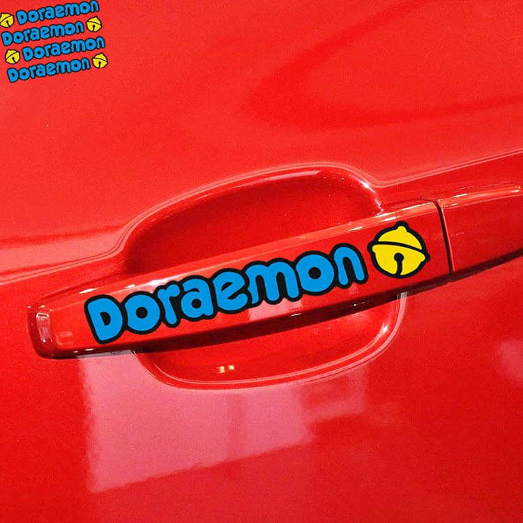 Bộ 4 Miếng Dán Trang Trí Tay Nắm Cửa Xe Hơi Honda BMW Hình Doraemon Dễ Thương