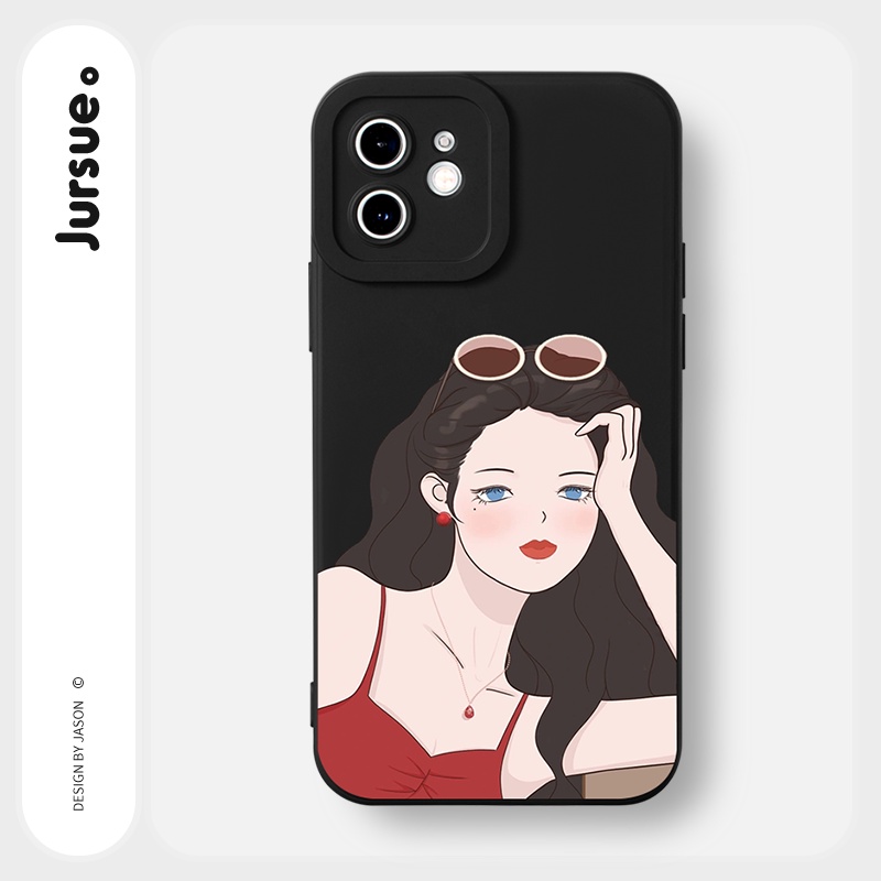 Ốp lưng JURSUE hoạt hình cặp đôi dễ thương đẹp cho iPhone 13 12 11 Pro Max SE 2020 X XR XS 8 7 ip 6S 6 Plus Y2018