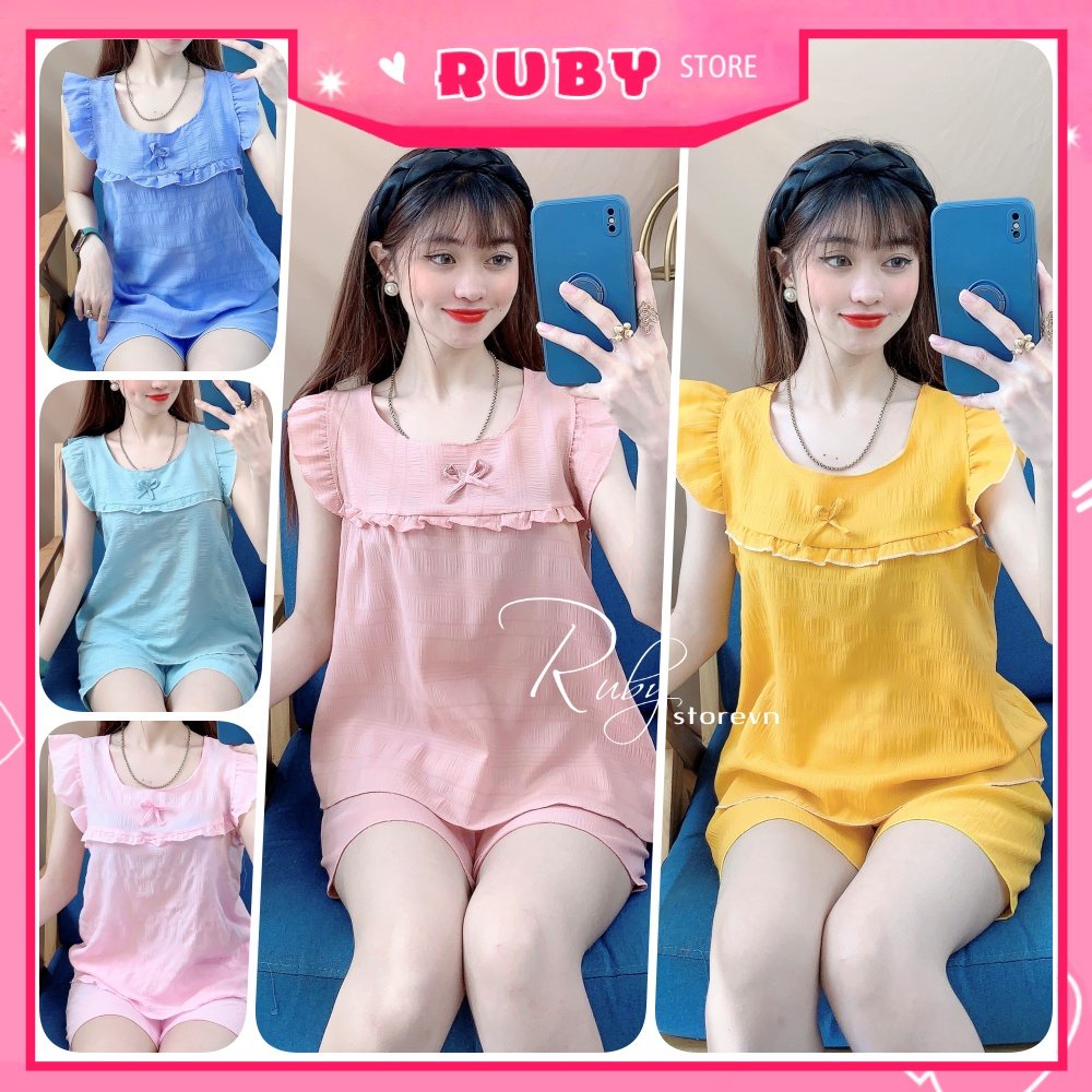 Đồ bộ nữ mặc nhà chất kate mềm mát phối bèo dễ thương BKT223