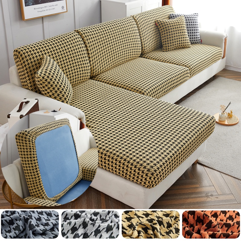 Vỏ bọc đệm ghế sofa 1-4 chỗ ngồi tùy chọn hình chữ L chất liệu dày co giãn họa tiết sọc răng cưa trang trí phòng khách