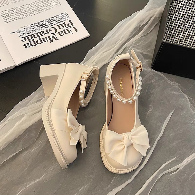 (S120) Giầy cao gót nữ tag nơ quai ngọc (Mã B01 - loại cao 6 phân)