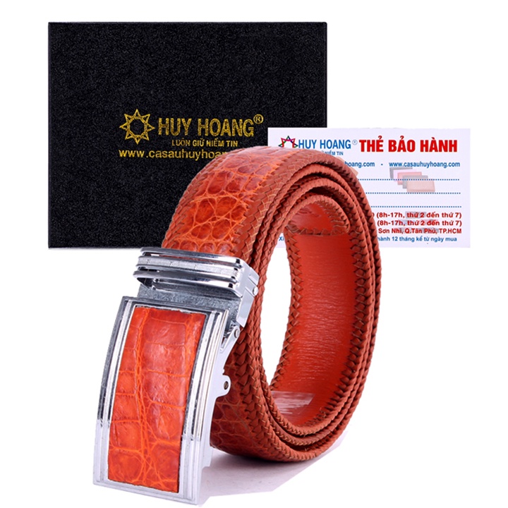 Dây nịt nam da cá sấu Huy Hoàng đan viền 4P màu vàng bò HP4291