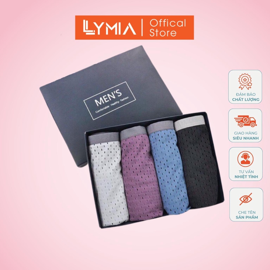 Hộp 4 quần lót nam LYMIA sịp nam thông hơi, chất thun conton mát lạnh