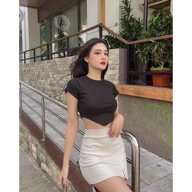 ÁO CROPTOP TÀ BẦU TAY NGẮN▪Basic Croptop