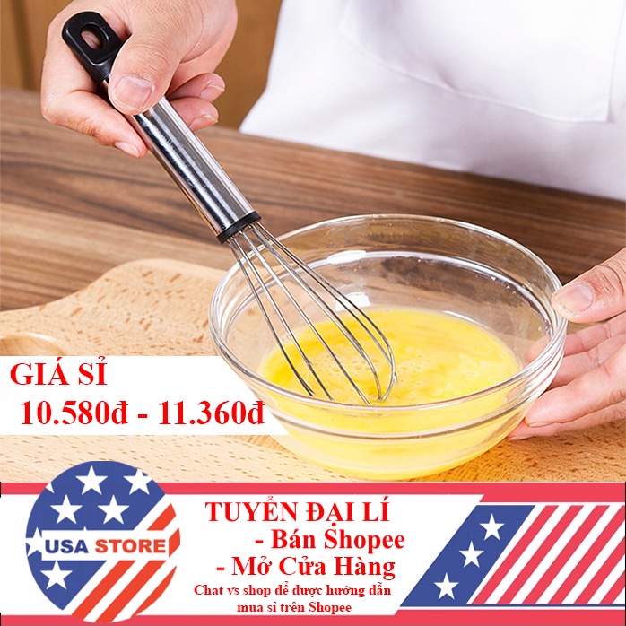 Cây Phới Lồng Đánh Trứng Lưới Inox V3 Mới - Cán Dày Móc Treo Đen/Xanh Lá - Dụng Cụ Đánh Bột Nhỏ Gọn