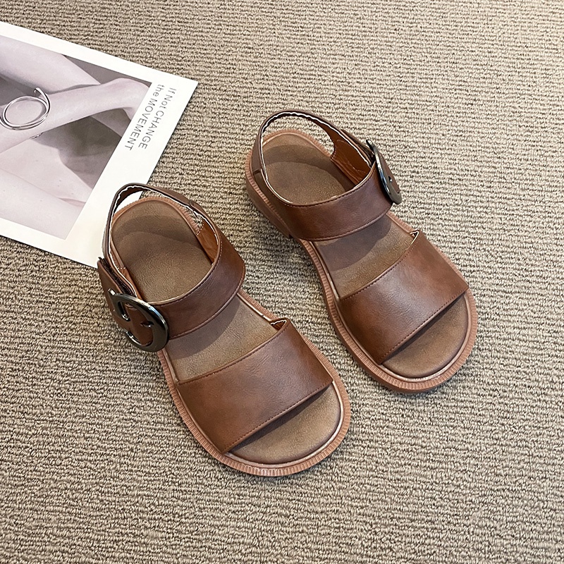 Sandal Hở Ngón Đế Thấp Phong Cách Retro Cho Nữ