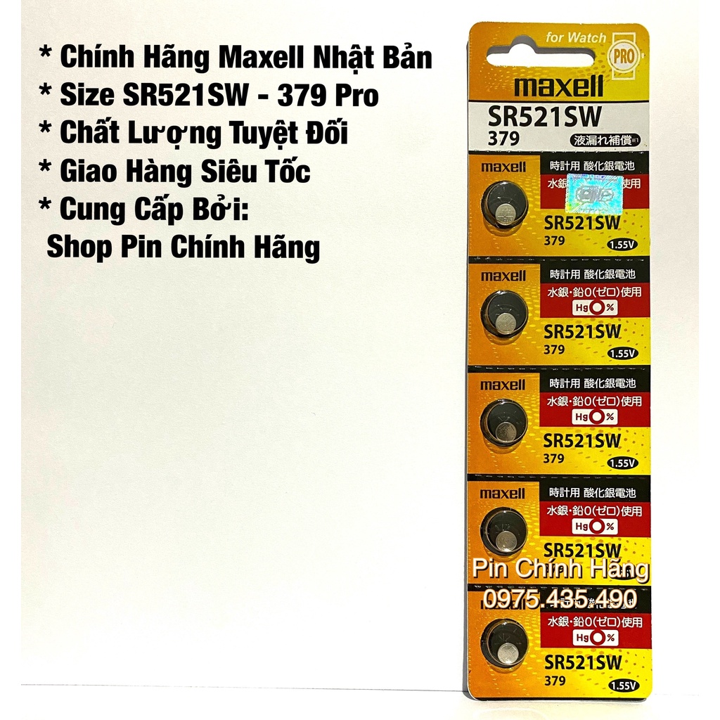 Vỉ 5 Viên Pin Đồng Hồ Maxell SR521SW PRO Hàng Chính Hãng Made in Japan