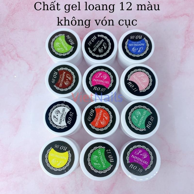 Set Gel Vẽ Loang 12 Màu Không Vón Cục Trang Trí Vẽ Móng