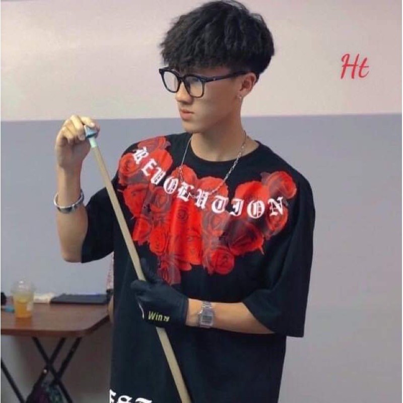 Áo thun tay lỡ Mikenko hoa hồng đỏ CAMNHUNG áo thun nam nữ unisex
