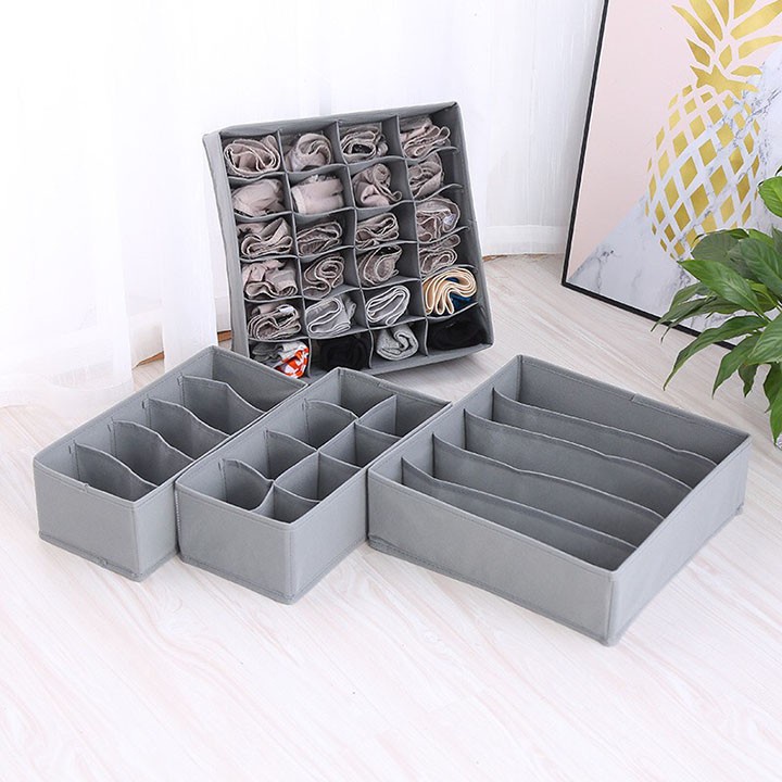 Set 3 Khay Vải Đựng Đồ Lót Hộp Đựng Tất Vớ Gọn Gàng Ngăn Nắp