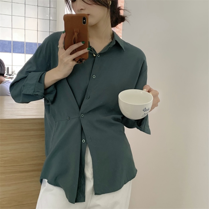 Áo Sơ Mi Tay Dài Dáng Rộng Màu Trơn Phối Nút Phong Cách Thời Trang Hàn Quốc Có 5 Màu Lựa Chọn | BigBuy360 - bigbuy360.vn