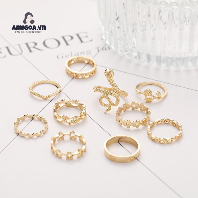 ✨✨Bộ 10 Nhẫn Hình Rắn Thiết Kế Đơn Giản Sáng Tạo Cho Nữ