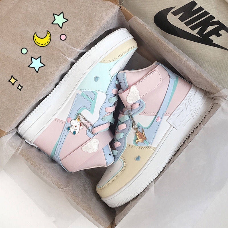 Giày sneaker cổ cao màu macaron Air Force No. 1 phong cách Hàn Quốc thời trang xuân thu cho nữ 2021