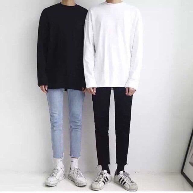 Áo thun nam tay dài form rộng đen trắng - phong cách unisex
