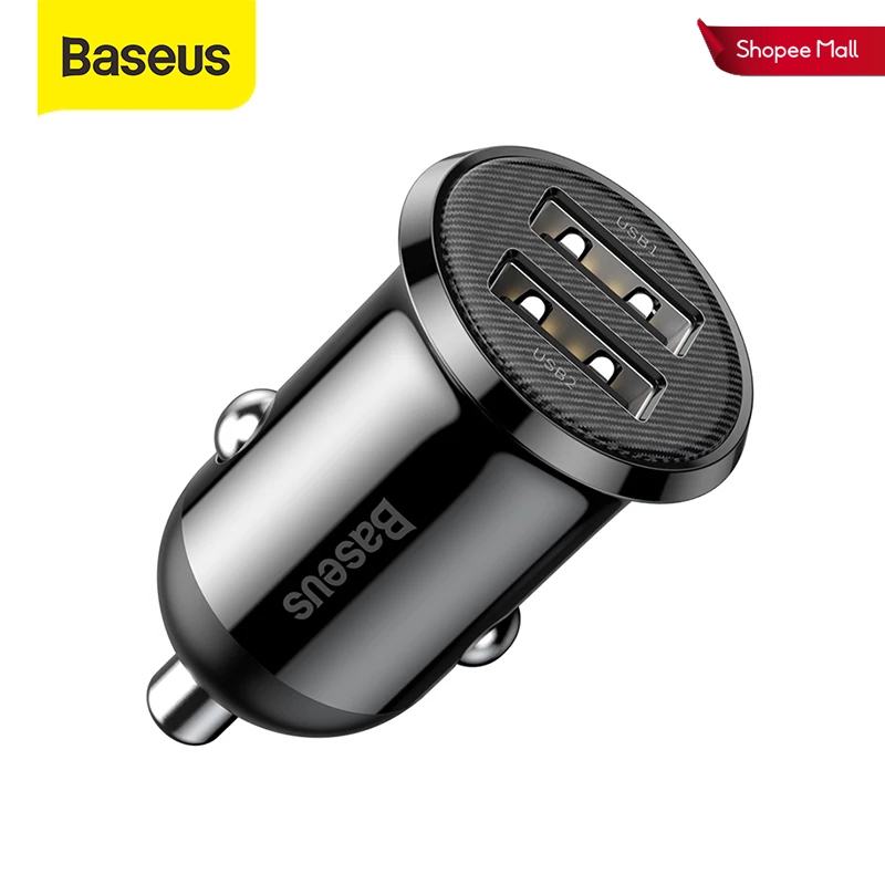 Tẩu Sạc Baseus Mini Cho ĐT táo12/Xiaomi/Samsung/Huawei Cổng USB Kép 2.4A Dùng Trên Xe Ô Tô