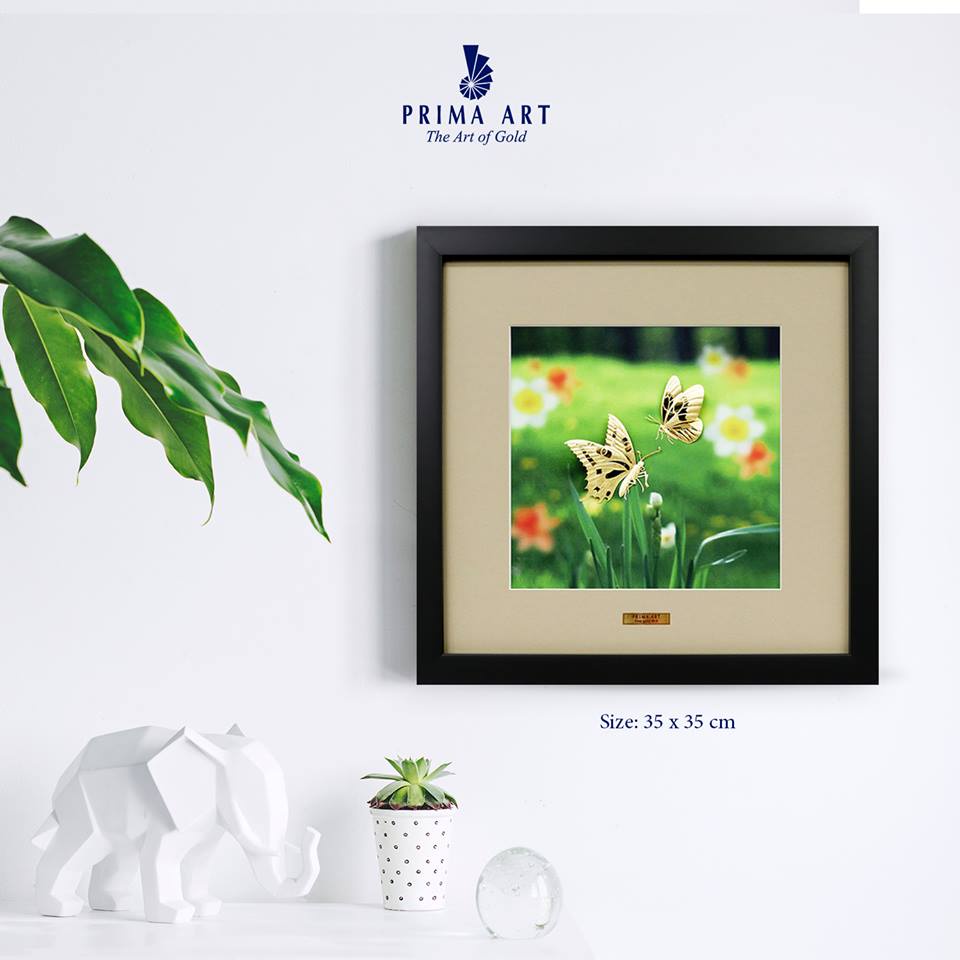 Tranh Vàng 24K PRIMA ART Đôi Bướm và Khóm Hoa - Kích thước 35 x 35 cm - CGS-0692-03