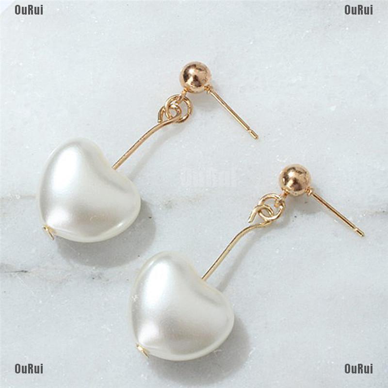 Đôi Bông Tai Hình Trái Tim Nạm Ngọc Trai Giả