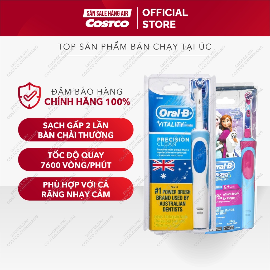 Bàn chải điện Oral B người lớn và trẻ em kèm 1 đầu thay