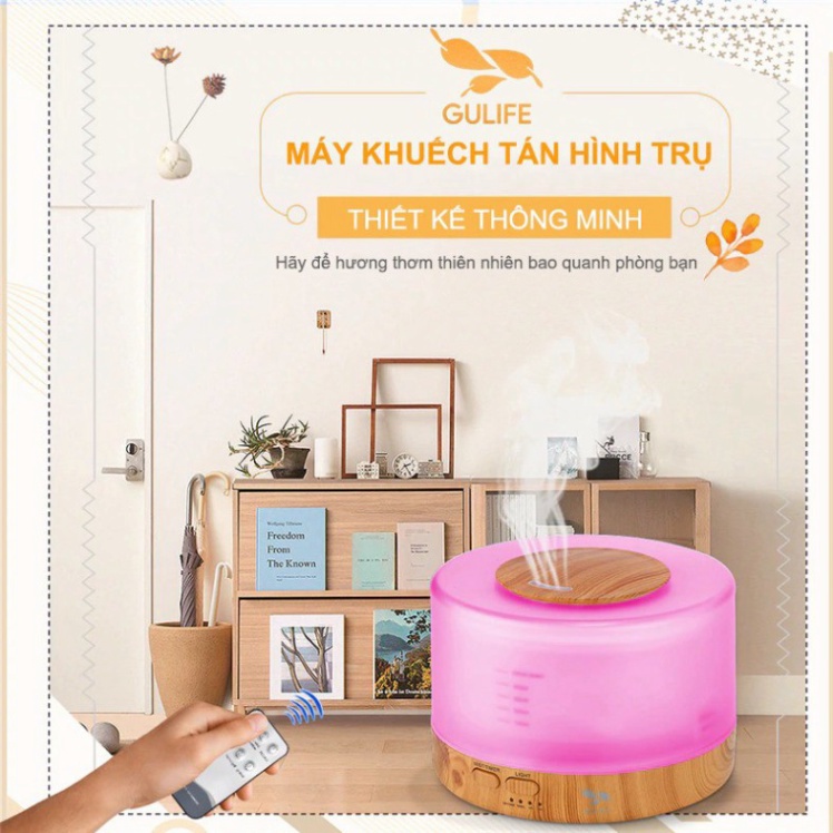 ✅ Máy Xông Tinh Dầu ✅ Máy khuếch tán tinh dầu, Phun Sương Tạo Độ Ẩm Trụ Trong GULIFE Có Remote Dung Tích 500ml