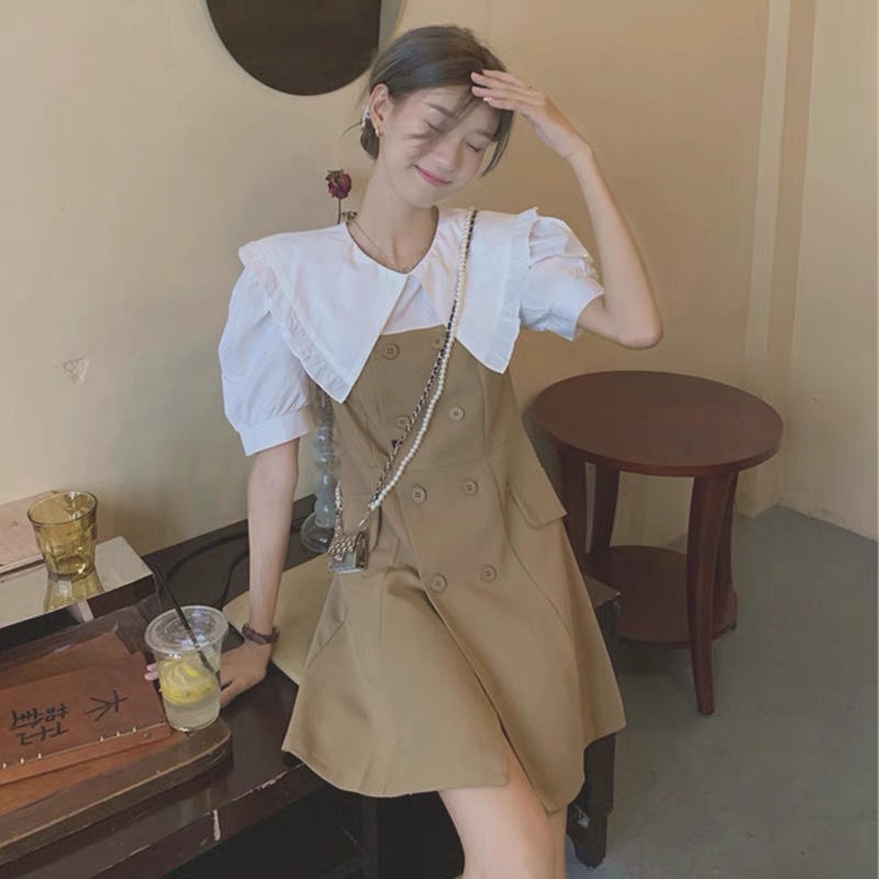 Đầm Tay Phồng Cổ Búp Bê Giả Hai Lớp Thời Trang 2022 Cho Nữ