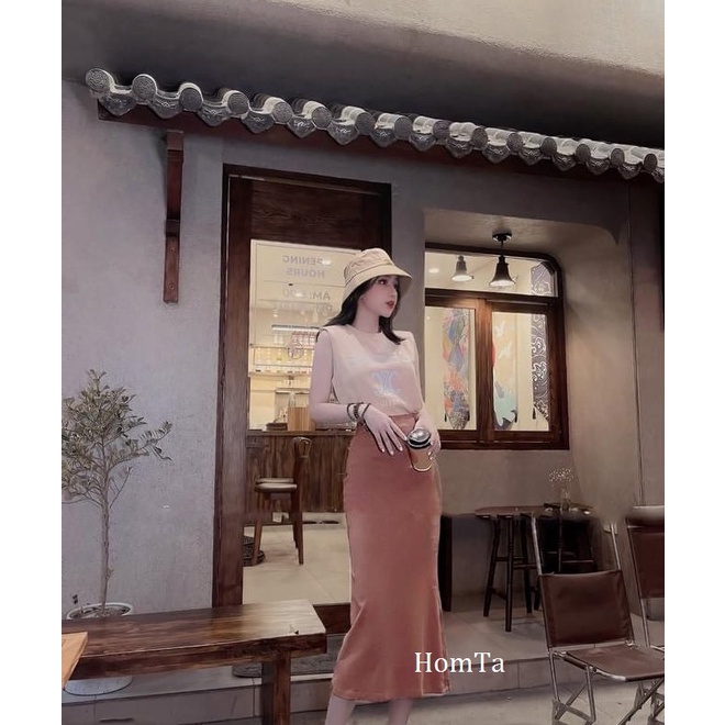 Set Áo Kèm Chân Váy In Chữ Ce line Kèm Hình Thật